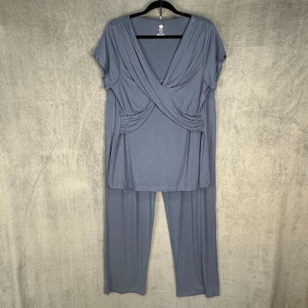 Kindred Bravely Pajama Set Womens Extra Large Slate Blue Nursing Maternity Comfy